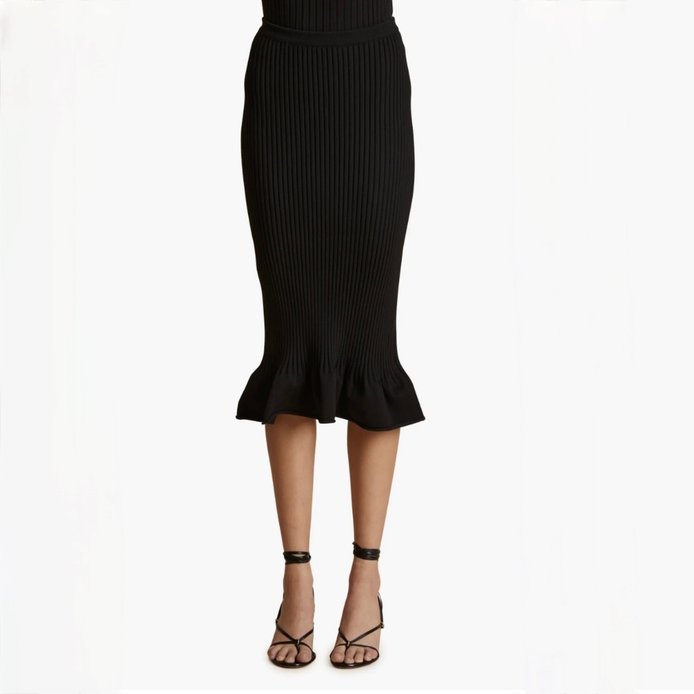 Khaite Black New with Tags Sapphi Rib Knit Peplum Skirt Sz L